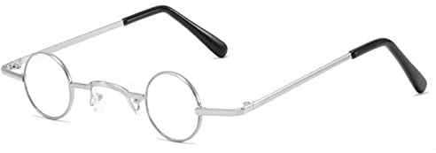 Maxtonser Runde Hippie-Brille, klein, rund, Vintage, runder Metallrahmen, silberfarbener Rahmen, Weiß