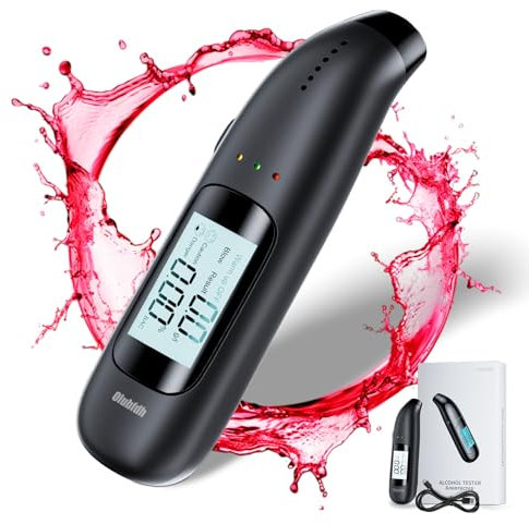 Olubfdh Etilometro Portatile Certificato con Display Digitale LCD Blu, con Batteria USB, misuratore alcolico Professionale, Mouthpieces Inutile, etilometro per Uso a casa o alle Feste (C06)