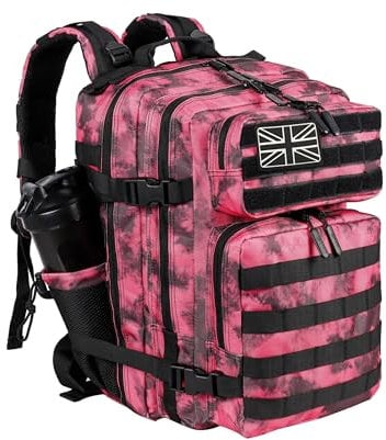 LHI Tactical Military Backpack for Men and Women 35L Army Assault Pack Bag Small Rucksack with Bottle Holder - Pink Tie-Dye