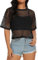 florynova Womens Fishnet Mesh Tops Summer See Through T Shirt Short Sleeve Sheer Blouse(Black,L)