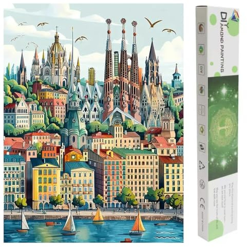 SHEGZHUC 40 x 50 cm pintura de diamantes estilo ciudad Barcelona ​​​España pintura de diamantes ciudad Europa punto de cruz paisaje mosaico pintura diamante arte bordado punto de cruz imágenes regalo