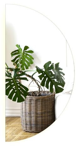 Semi Rund Halbrunder LED Spiegel mit Beleuchtung Warmweiß Minimalist Rahmenlos Horizontales und Vertikal Wandspiegel Badspiegel Dekorative für Schlafzimmer Wohnzimmer und Flur Lichtspiegel 70 cm