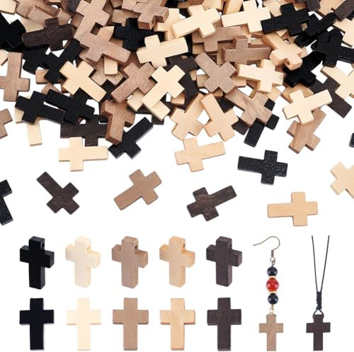 UNICRAFTALE 200 Stück 5 Farben Kreuzanhänger Holzkreuzanhänger Osteranhänger Punkanhänger Kleinem Loch Anhänger Zur Schmuckherstellung Bastelzubehör Für DIY Halsketten Armbänder Ohrringe