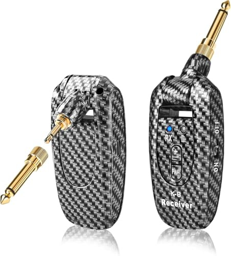 K6 Wireless Guitar Transmitter Receiver System 2.4GHz 250°Drehbar, 1/4„ & 1/8“ Klinke, Lautstärkeregelung, 100FT, 5Hrs, für Akustikgitarre Bass Violine Keyboard Elektrische Instrumente, Carbon