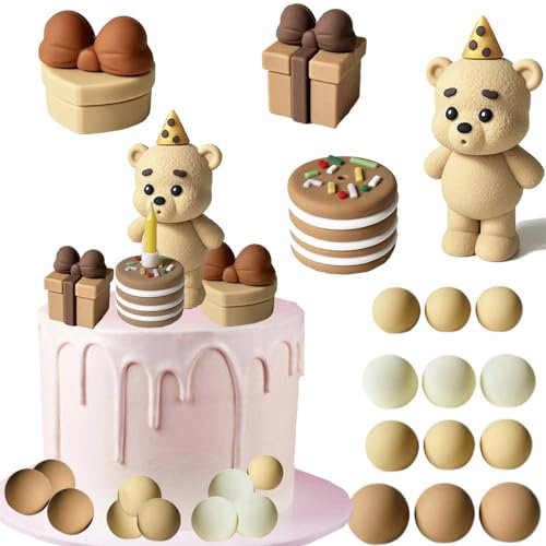 16 Stück Tortendeko Bär WISIRENT, Teddybär Tortendeko Torten Deko Junge Bären Geburtstagsdeko, Brown Bear Cake Decoration Teddybär Geburtstagstorte Deko Deko Taufe Mädchen für Geburtstag Party