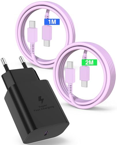 45W Chargeur USB C Charge Rapide pour Samsung Galaxy S24 Ultra/S25/S23/S22/S21,USB-C Fast Chargeur avec 1m+2m Type C Câble,Prise Secteur USBC Adapteur pour Note20/10/9/8/A73/A53, iPhone 16-Violet