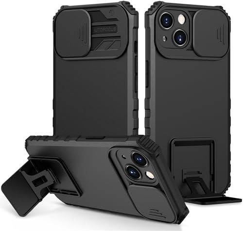 LXHGrwoH Cover per iPhone 13, Custodia 2in1 Dual Layer Ibrida Antiurto Protettiva, Silicone Bumper e Rugged Armatura Antigraffio Protettivo Custodie con Scorrevole Protezione Fotocamera, Nero