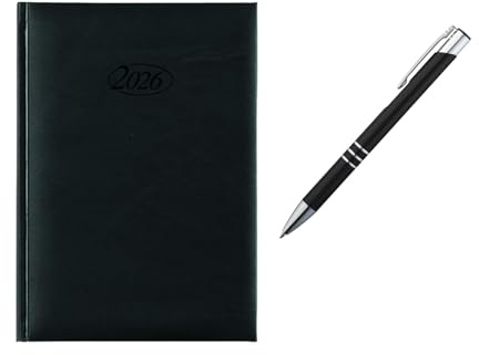 Buchkalender 2026 / Chefkalender / Farbe: schwarz + Metallkugelschreiber
