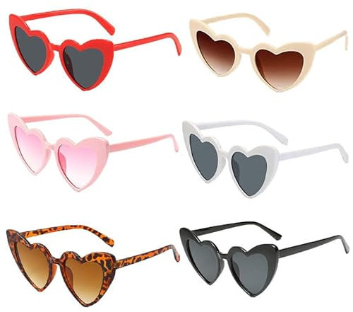 TaiXinYuly 6 Stück Herz Sonnenbrille, Damen Herzbrille, Herzen Sonnenbrillen Set Vintage Herzform Party Brille, Lustige Sonnenbrille Herzform für Party Hochzeit