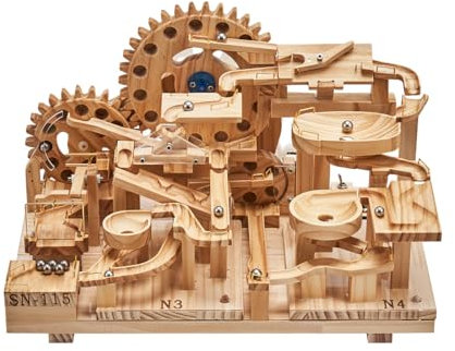 Funwetrike Holz Modell Bausatz Murmelbahn, 3D Holz Kugelbahn Modell Bausatz Mit Kugeln, Mechanischer Antrieb, Ideal Als Weihnachts und Geburtstag Geschenk (SN115+N3+N4)