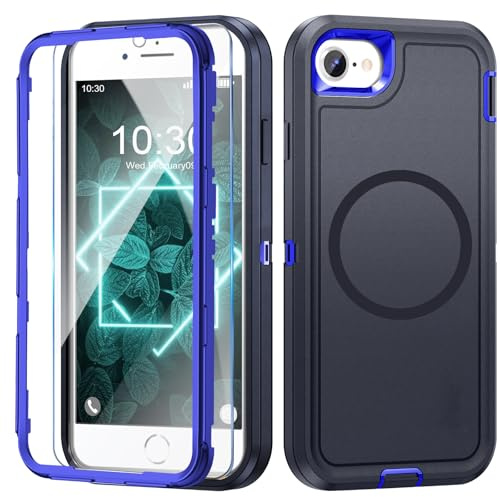 Giyer Handyhülle für iPhone 8 Hülle mit Schutzfolie, 360° Stoßfest Robust Panzerhülle für iPhone 8 Case Cover Schutzhülle mit Magnetisch (Blau, Für iPhone 8)
