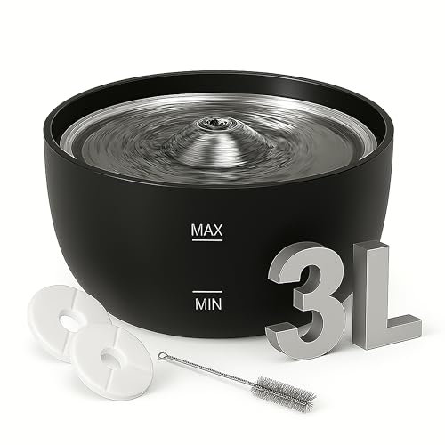 Fontanella Gatti Automatica 3L – Coperchio in Acciaio Inox 304 – Silenziosa con Filtro a 3 Strati – Facile da Pulire – Con Cavo USB – 2 Filtri Extra + Spazzola – Fontana per Gatti e Cani