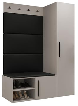 Mirjan24 Garderoben-Set Mapreni II, Schuhschrank + Kleiderhakenbrett + Kleiderschrank Gepolstertes Paneel/Wandpaneel Kleiderhaken Flurgarderobe Wandgarderobe (Cashmere, Soft 011)