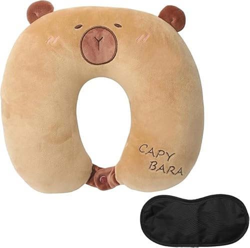 ZRUEWOT Nackenkissen Kinder Memory Foam U-Geformte Nackenstützkissen Nackenstütze Erwachsene Reisekissen Cartoon Tier Capybara für Auto Zug Büro Heim Reisezubehör 30 x 26cm