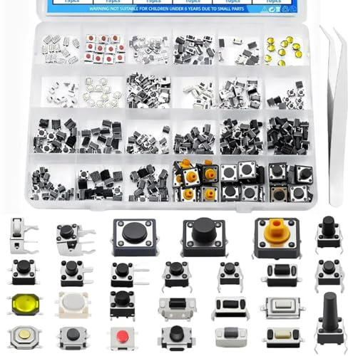 EGSCST 375PCS 26Values Micro Momentary Tactile Push Button Switch Assortment Kit 2 Pins/3 Pins/4 Pins Tact Pushbutton Switches Set