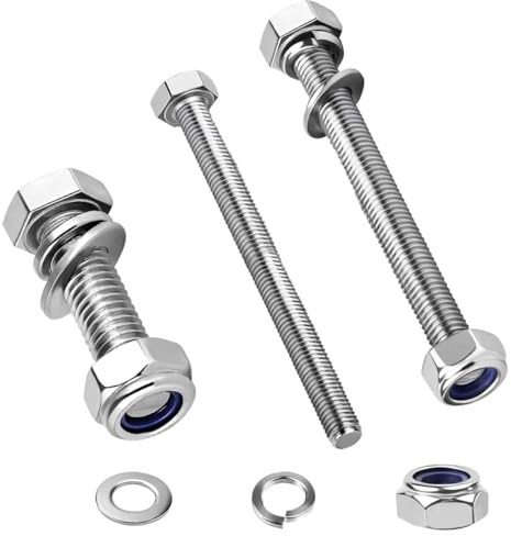 20 Pièces Boulons à Tête Hexagonale, Boulon Inox M6x16mm, DIN 933 Jeu de Vis avec Écrous Rondelles, Kit Visserie Boulonnerie, Vis et Boulon pour Meubles, Auto, Vélos, Bateaux, Impression 3D, Moto