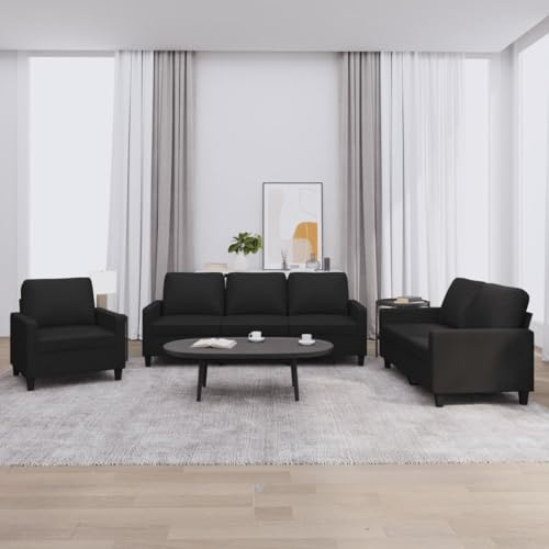 Yisssmeng 3 teilige Kunstleder Wohnlandschaft Schwarz 198 cm Breit Modernes Sitzerlebnis mit Schlaffunktion Robustes Metallgestell Ideal als Schlafsofa für Wohnzimmer Büro Balkon