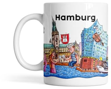 Tasse Hamburg Skyline | Hansestadt | Kaffee, Tee, Kakao, Geschenk Freunde, Familie, Weihnachten, Geburtstag | Keramik | kaffeebecher, 330ml, 33cl