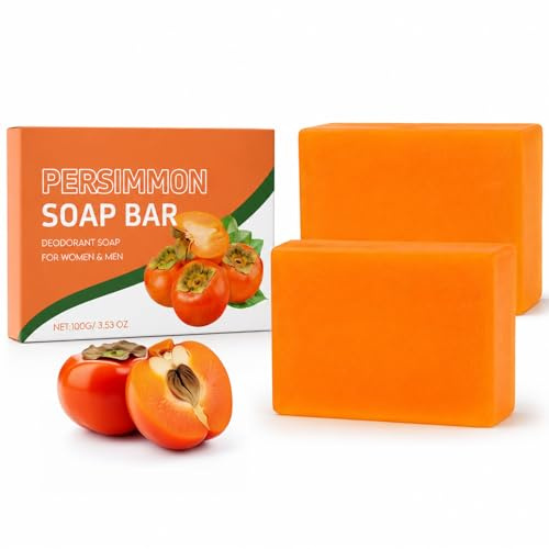 2 Stück Kaki Seife, Natürliche Presimmon Soap für Gesicht & Körper, 2×100g | Duschseife mit Tiefenreinigung & Feuchtigkeit, Glatte Haut, Entfernung Körpergeruch, Reichhaltiger Schaum, Für Alle Hauttypen