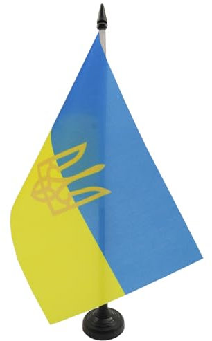 AZ FLAG - Tischflagge Ukraine Mit Waffen - 21x14 cm - Ukrainische Tischfahne 14 x 21 Cm - Flaggen
