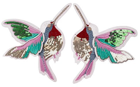 Yalulu 1 Paar Vögel Kolibri Pailletten DIY Stickerei Spitze Aufnäher Aufbügler Aufnähen Applikation Iron on Patches Für T-Shirt Jeans Hut Dekor