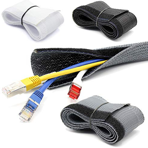 10m Flex Kabelschutz Kabelschlauch Geflechtschlauch Klettverschluss Gewebeschlauch Klett in schwarz oder grau Ø 15-17, 20-23, 25-30, 30-35mm (schwarz Ø 20-23mm)