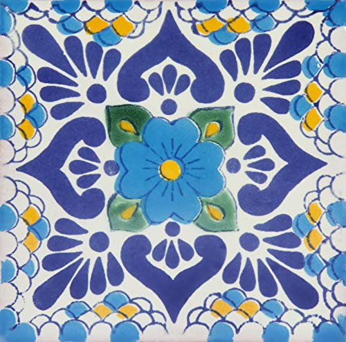 Cerames Carrelage en céramique Mexicaine Amarillo - 30 carrelage mural mexicains décoratifs pour la salle de bain, la cuisine, la douche | Carreaux de mosaïque en céramique 10,5x10,5 cm