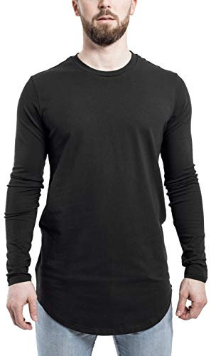 Blackskies Side Zip Langarm T-Shirt | Langes Oversize Fashion Basic Longsleeve Herren Longshirt Long Tee mit Reißverschluss - Schwarz Small S