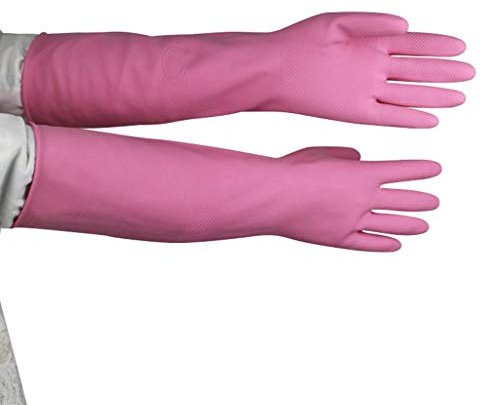 LIBINFAN Guanti Impermeabili di Lunga Durata in Lattice da 38 Cm (Rosa) Guanti Impermeabili in Lattice
