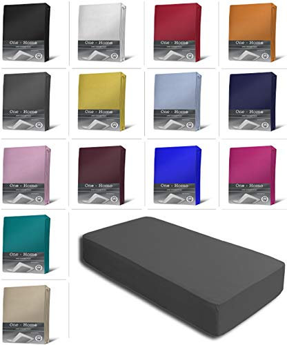 one-home Jersey Spannbettlaken Spannbetttuch Bettlaken weich 100% Baumwolle Rundumgummi, Farbe:Anthrazit, Maße:90-100 x 200 cm