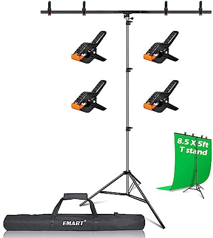 EMART T Form Hintergrund Ständer Hintergrundsystem, 1,5x2,6m Hintergrundständer mit 4 Federclips, Tragetasche für Fotostudio, Porträt und Produktfotografie