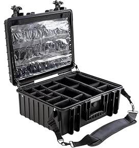B&W International GmbH Erste Hilfe Koffer (Einsatz anpassbar, Organizer Set im Deckel, Innen 47,5 x 35 x 20 cm, Schultergurt) MED.Cases, Schwarz, 510x420x215 (Typ 6000)