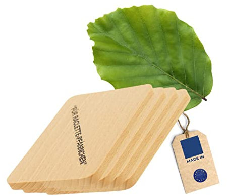 4X Untersetzer für Raclette-Pfännchen aus Holz, 10 cm, schont Raclette-Pfännchen & Tische vor Öl & Kratzern, hitzebeständiges Raclette Brett, EU Produktion, heimische Buche
