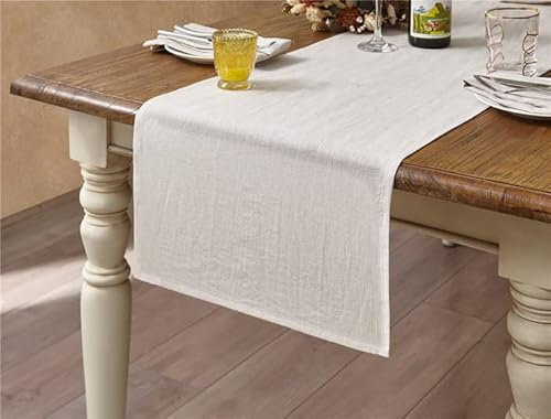 DAPU Tischdecke (Beige/Naturleinen, Tischläufer 40cm × 180cm)