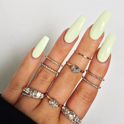 Brishow Coffin False Nails Long Fake Nails Ballerina Acrylic Press on Nails Full Cover Stick on Nails 24pcs for Women and Girls (yellow)