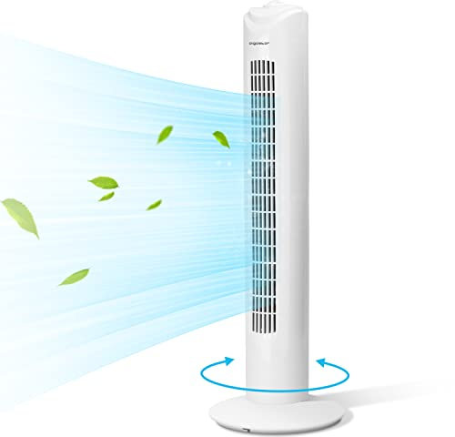 Aigostar Tower Fan, 30” Oscillating Standing Fans, Quiet Cooling Fan with 3 Speeds, 75° Oscillation, Portable Floor Bladeless Childs Fan for Living Room Home Kids Bedroom Office, White- Duke