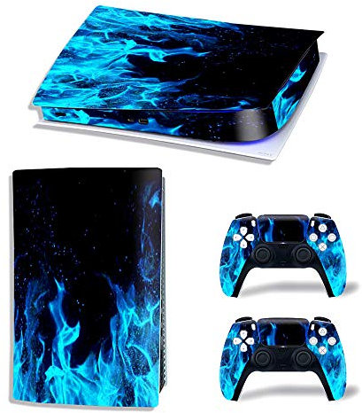 Calcomanías PS5 de vinilo de cuerpo completo para controladores de consola PlayStation 5 edición digital (edición digital, fuego azul)