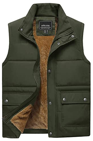 TACVASEN Men's Gilet Fleece Thermal Outerwear Body Warmers Warm SleevelessJackets Outdoor Windproof Quilted Gilets for Men Army Green,L