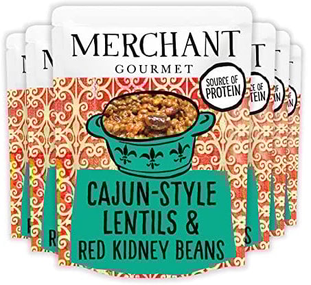 Merchant Gourmet Cooked Spicy Cajun Style Lentils & Red Kidney Beans - Source of Protein, High Fibre & Vegan - Pack of 6 x 250g Ready-to-eat Pouches
