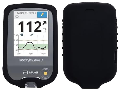 Premium Silicone Protective Cover Set (Screen Protector + Lanyard + Lanyard Patch) for Freestyle Libre 3/ Freestyle Libre 2 (Continuous Glucose Monitor) (Black)