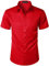PARKLEES Mens Casual Urban Stylish Slim Fit Short Sleeve Button Up Dress Shirt with Pocket Red M