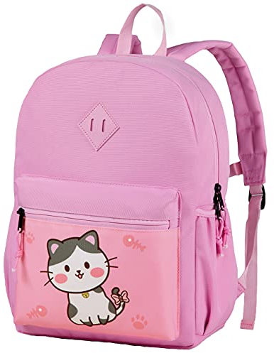 Kasgo Kinderrucksack Mädchen, Niedlich Regenbogen Wasserabweisend Vorschule Kinder Rucksack für Kindergarten Kleinkind Rucksack mit Brustgurt Rosa Kätzchen