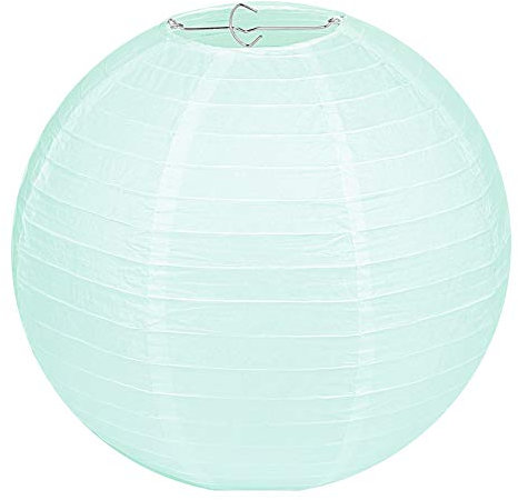 LIHAO Lampenschirm Lampion Rund Mintgrün Papier Laterne Classic Bamboo Style Gerippter Lampenschirm Deko für Party Garten Hochzeit Dekoration (30 cm, 12)