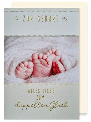 Zwillinge Geburt Junge Mädchen Karte Grußkarte Babyfüße 16x11cm