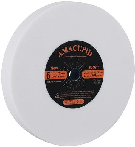 AmaCupid Mola da banco da 150 mm, abrasivo in ossido di alluminio. Per la rettifica di acciaio temprato, acciaio ad alto tenore di carbonio e altri utensili duri. Attacco da 12,7 mm