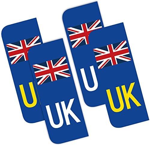 UK Car Stickers, Pack of 4 European Road Legal UK Car Number Plate Vinyl Stickers for Replace GB Stickers after BREXIT