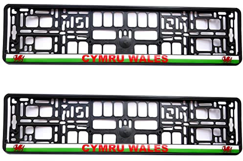 PAIR (2PCS) TAPORT Wales Welsh Flag Pure Black Doming Car Registration License Number Plate Surround Holder Frame Surround