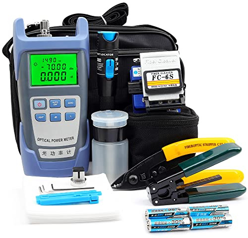 FC-6S FTTH Fiber Optic Cold Connection Assembly Termination Tools Kit Bag with Visual Fault Locator Fiber Cleaver SC FC Connector Optical Power Meter Finder Cable Tester Stripper Tool Dust Free Paper