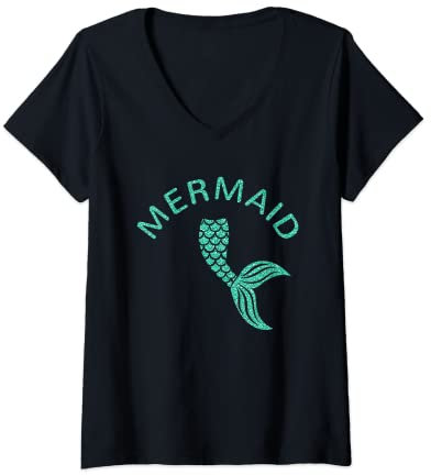 Damen Meerjungfrau Flosse Meerjungfrauenflosse grün Meerjungfrauen T-Shirt mit V-Ausschnitt