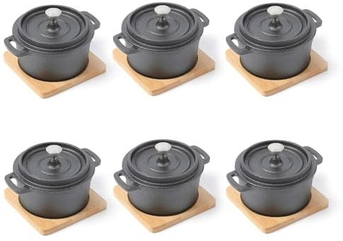 HAWOK Cast Iron Mini Dutch Oven with Lid Sauce pan Melting pot 270ml/9.13oz/1.08cup Black Set of 6